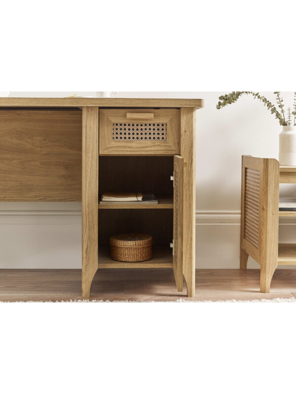 Sydney Rattan Print 1 Drawer Desk - Oak Effect - Image 11
