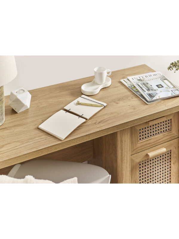 Sydney Rattan Print 1 Drawer Desk - Oak Effect - Image 12