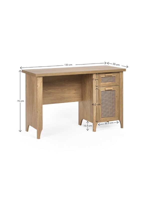 Sydney Rattan Print 1 Drawer Desk - Oak Effect - Image 13