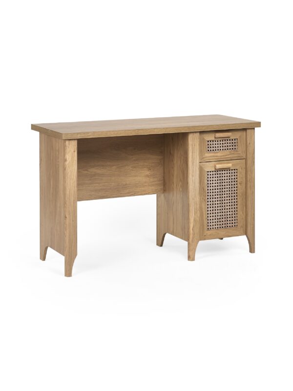 Sydney Rattan Print 1 Drawer Desk - Oak Effect - Image 2