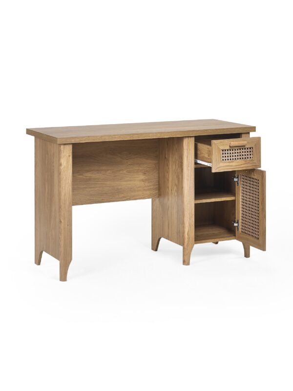 Sydney Rattan Print 1 Drawer Desk - Oak Effect - Image 3