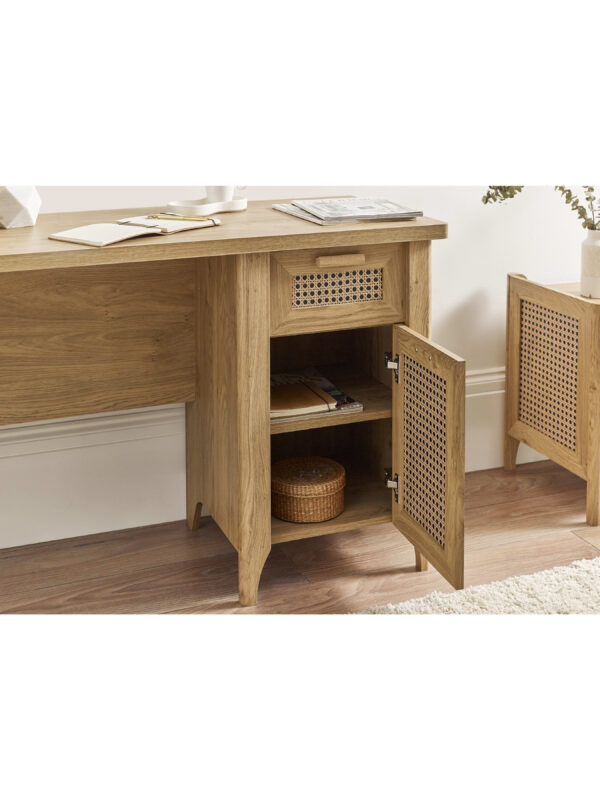 Sydney Rattan Print 1 Drawer Desk - Oak Effect - Image 8