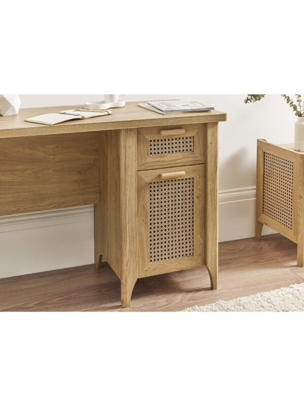Sydney Rattan Print 1 Drawer Desk - Oak Effect - Image 9