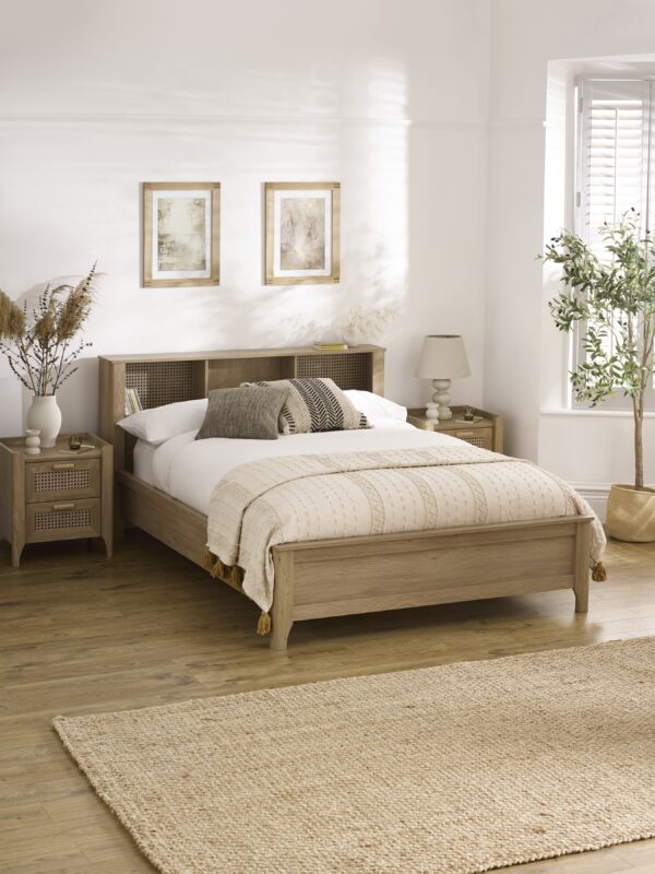 Sydney Rattan Print Bookcase Bed Frame