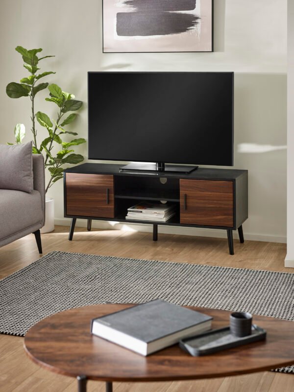 Trent Walnut and Black Large TV Stand Up to 55″