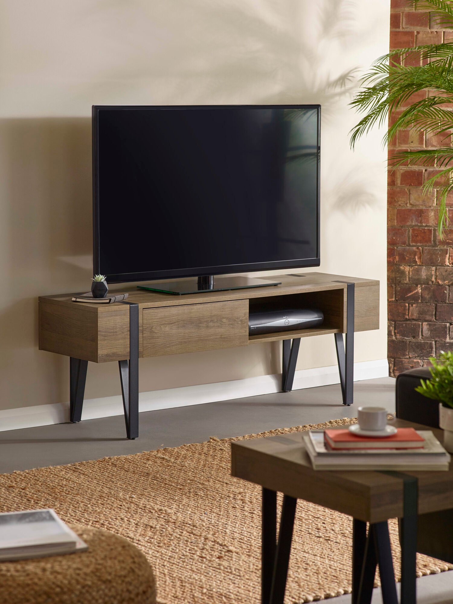 TRO001_1 Troy TV Unit up to 65 Inch – Rustic Wood Effect