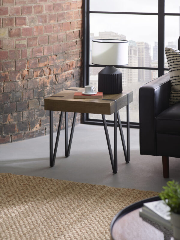 Troy Square Side Table - Rustic Wood Effect
