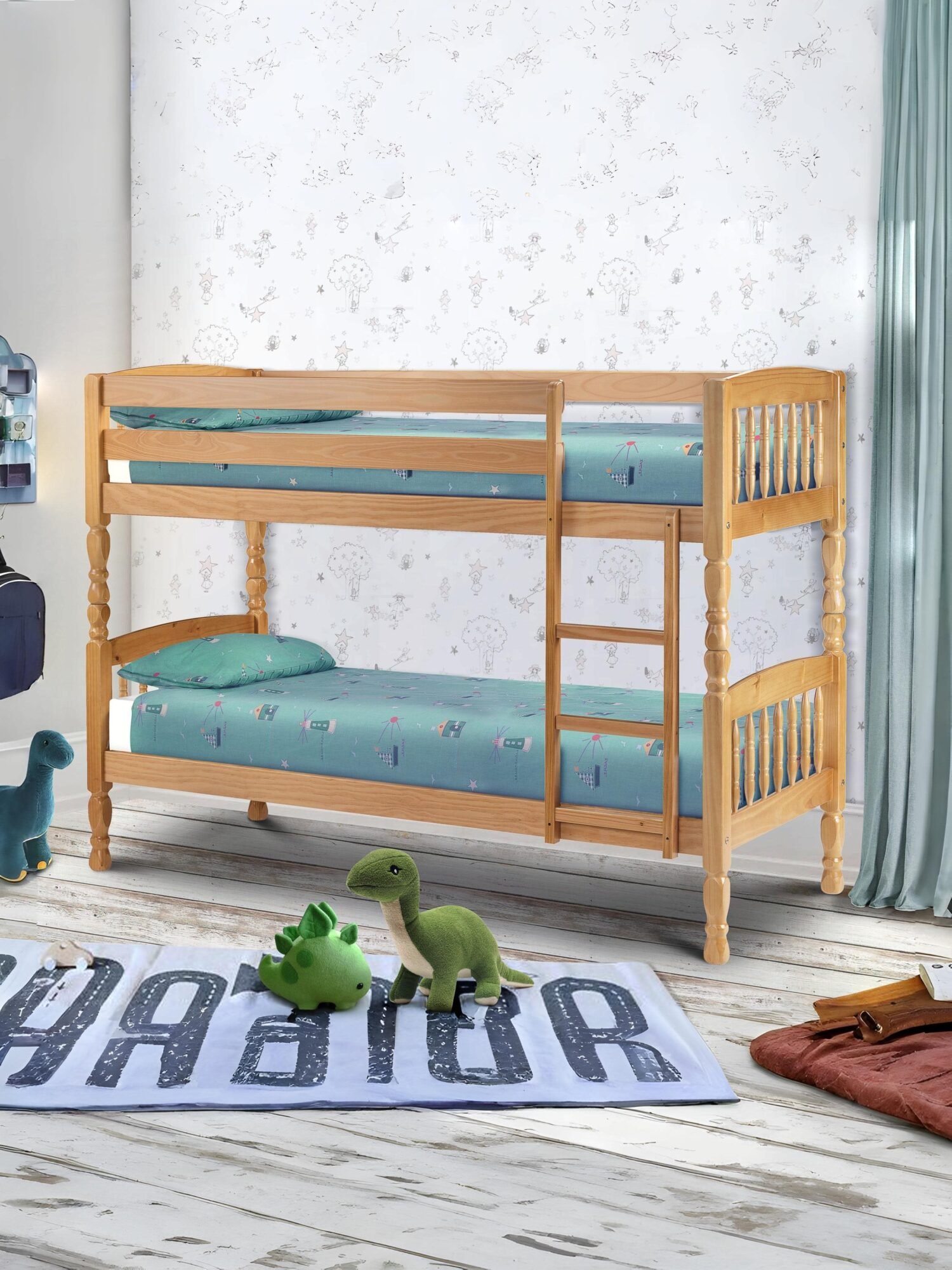 UP10115_1 Lincoln 90cm Single Pine Bunk Bed