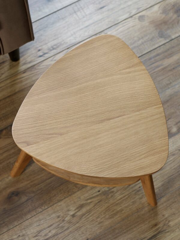 Vera Oak Triangular Side Table with Shelf - Image 8