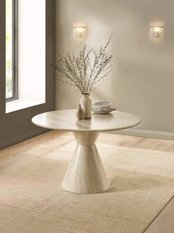 Verona 120cm Round Pedestal 4 Seater Dining Table – Cream Marble Effect