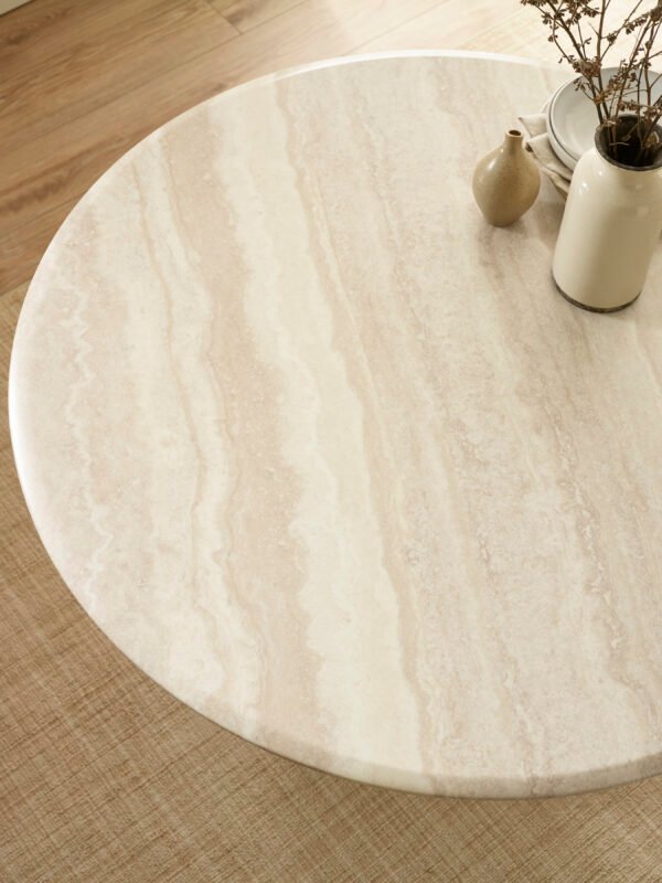 Verona 120cm Round Pedestal 4 Seater Dining Table - Cream Marble Effect - Image 4