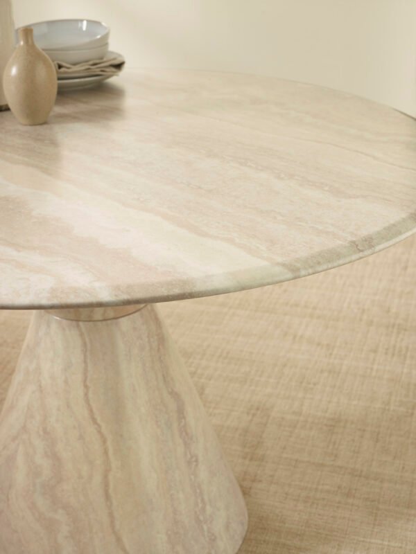 Verona 120cm Round Pedestal 4 Seater Dining Table - Cream Marble Effect - Image 5