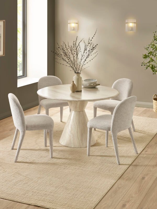 Verona 120cm Round Pedestal 4 Seater Dining Table - Cream Marble Effect - Image 7