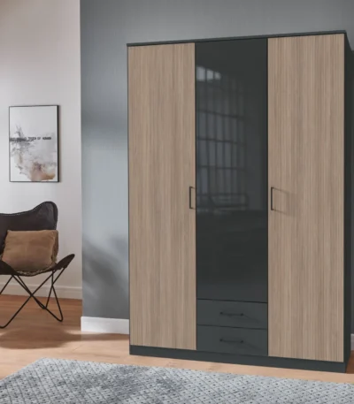 Bampton 3 Door 2 Drawer Wardrobe with Glass Door