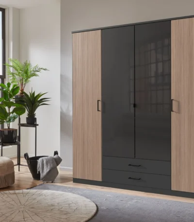 Bampton 4 Door 2 Drawer Wardrobe with Glass Doors