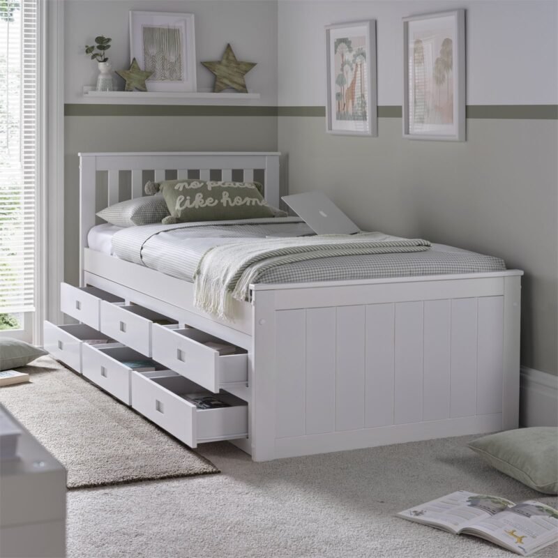 Nova White Wooden 6 Drawer Bed