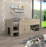 Storage Mid Sleeper with Cupboard and Shelves - Oak Effect - Image 2
