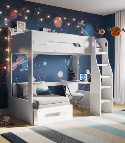 Cosmic Futon High Sleeper White - Charcoal Grey