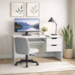Modern Home Office Desk with Storage Drawers - White