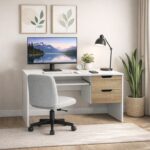 Modern Home Office Desk with Storage Drawers - White and Oak