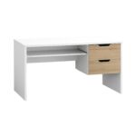 Modern Home Office Desk with Storage Drawers - White and Oak - Image 3