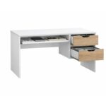 Modern Home Office Desk with Storage Drawers - White and Oak - Image 2