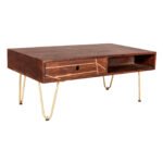 Dark Gold Rectangular Coffee Table with Drawer - Image 2