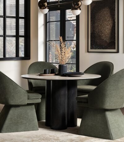 Deko Dining Table with 4 Aiko Green Chairs Set