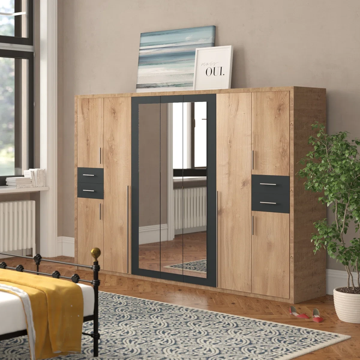 Hornsea 9 Door Wardrobe with Mirrors and Drawers Hornsea 9 Door Wardrobe with Mirrors and Drawers