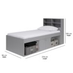 Low Single 3ft Cabin Bed with Bookcase Headboard - Grey - Image 2