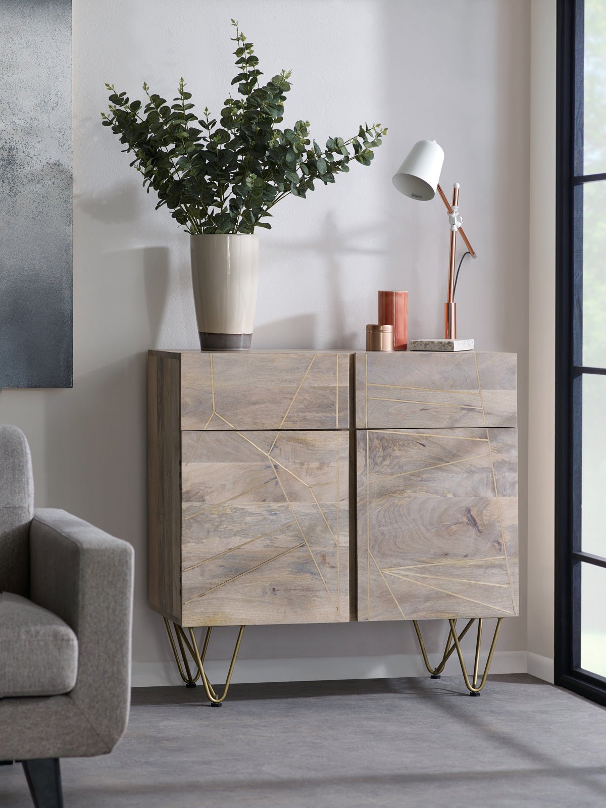 light-gold-2-door-medium-sideboard-1 Light Gold 2 Door Medium Sideboard - Image 1