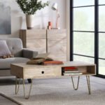 Light Gold Rectangular Coffee Table with Drawer