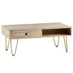Light Gold Rectangular Coffee Table with Drawer - Image 2