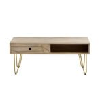 Light Gold Rectangular Coffee Table with Drawer - Image 4