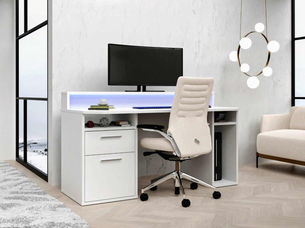 Power Z LED Gaming Desk White