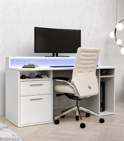 Power Z LED Gaming Desk White