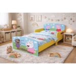 Peppa Pig Wooden Toddler Bed with Safety Rails - Blue and Yellow