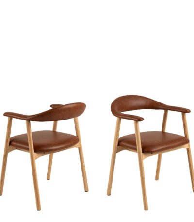 Addi Dining Chair With Armrest in PU Retro Brandy Set of 2