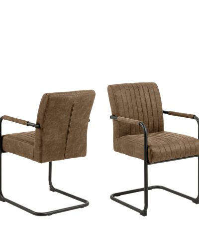 Adele Dining Chair in Light Brown Fabric Set of 2