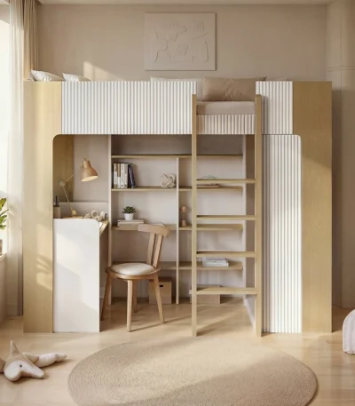 Aeson High Sleeper Bed with Desk & Wardrobe White & Oak