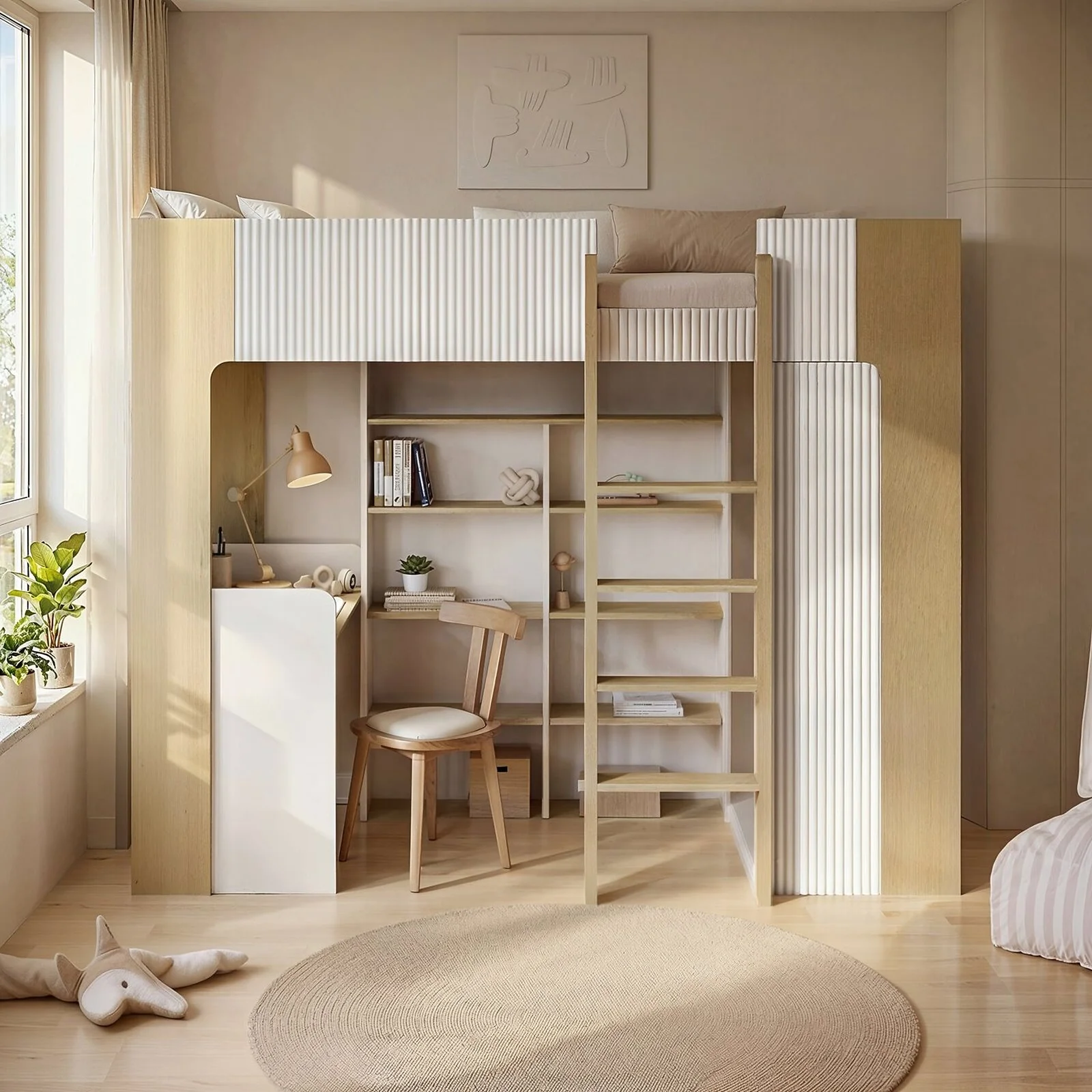 Aeson High Sleeper Bed with Desk & Wardrobe White & Oak Aeson High Sleeper Bed with Desk & Wardrobe White & Oak