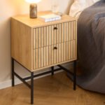 Albany 2 Drawer Bedside Table in Oak/Black Legs