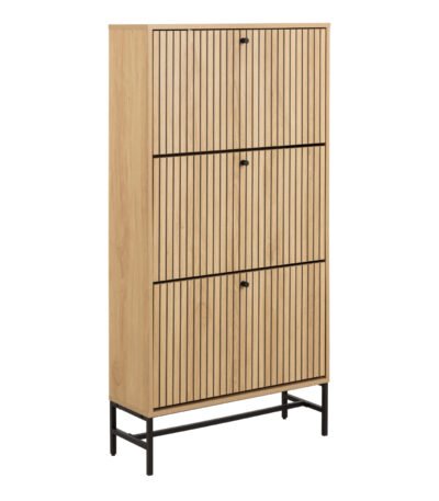 Albany Shoe Cabinet 3 Flip Down Doors in Oak/Black Legs