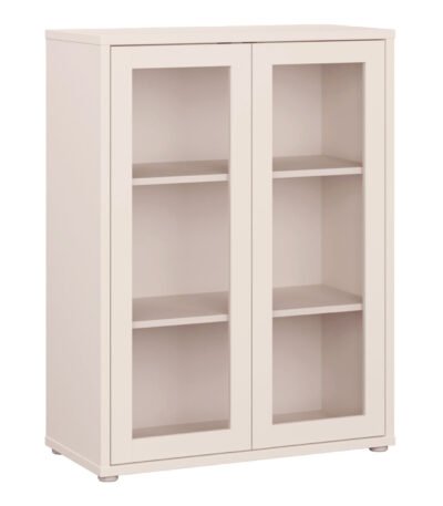 Alice Springs Low Glass Fronted Cabinet with 2 Push-to-Open Doors in Sand