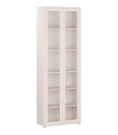 Alice Springs Slim Tall Display Cabinet with 2 Glass Doors Push-to-Open & 5 Shelves in Sand