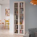 Alice Springs Slim Tall Display Cabinet with 2 Glass Doors Push-to-Open & 5 Shelves in Sand