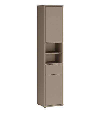 Alice Springs Tall Narrow Bathroom Storage Cabinet with 2 Doors Push-to-Open & 1 Drawer Push-to-Open in Taupe