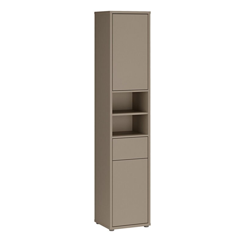 Alice Springs Tall Narrow Bathroom Storage Cabinet with 2 Doors Push-to-Open & 1 Drawer Push-to-Open in Taupe