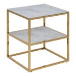 Alisma Bedside Table with White Marble Glass & Gold Base