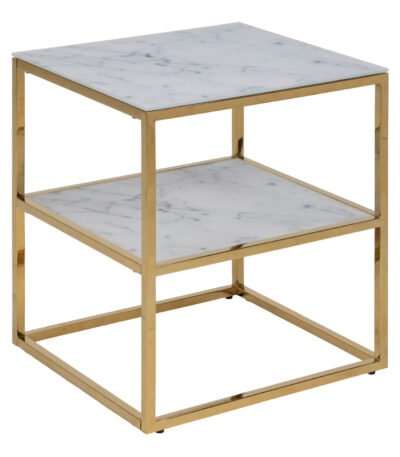 Alisma Bedside Table with White Marble Glass & Gold Base